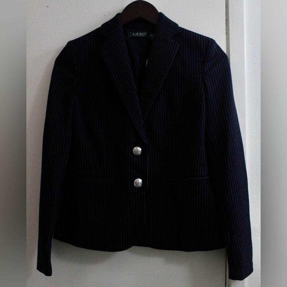 Lauren Ralph Lauren Pinstripe Ponte Jacket (PXS, Navy Multi)